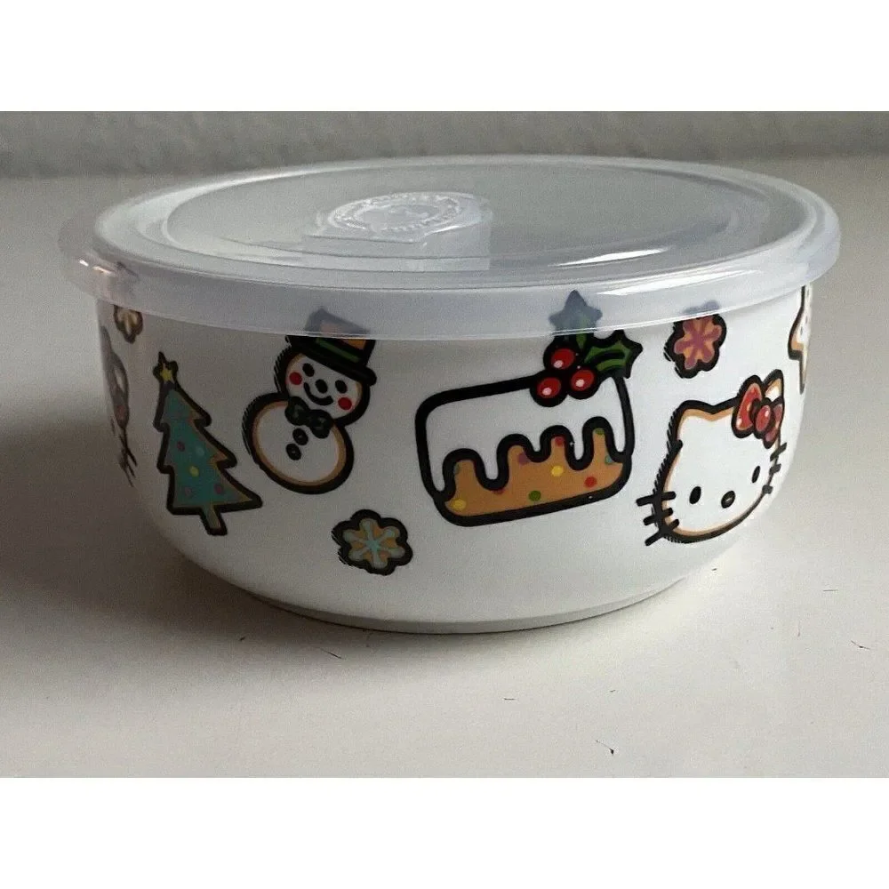 Hello Kitty Christmas Pressure Lid‎ Ceramic Food Storage Bowl Container Medium